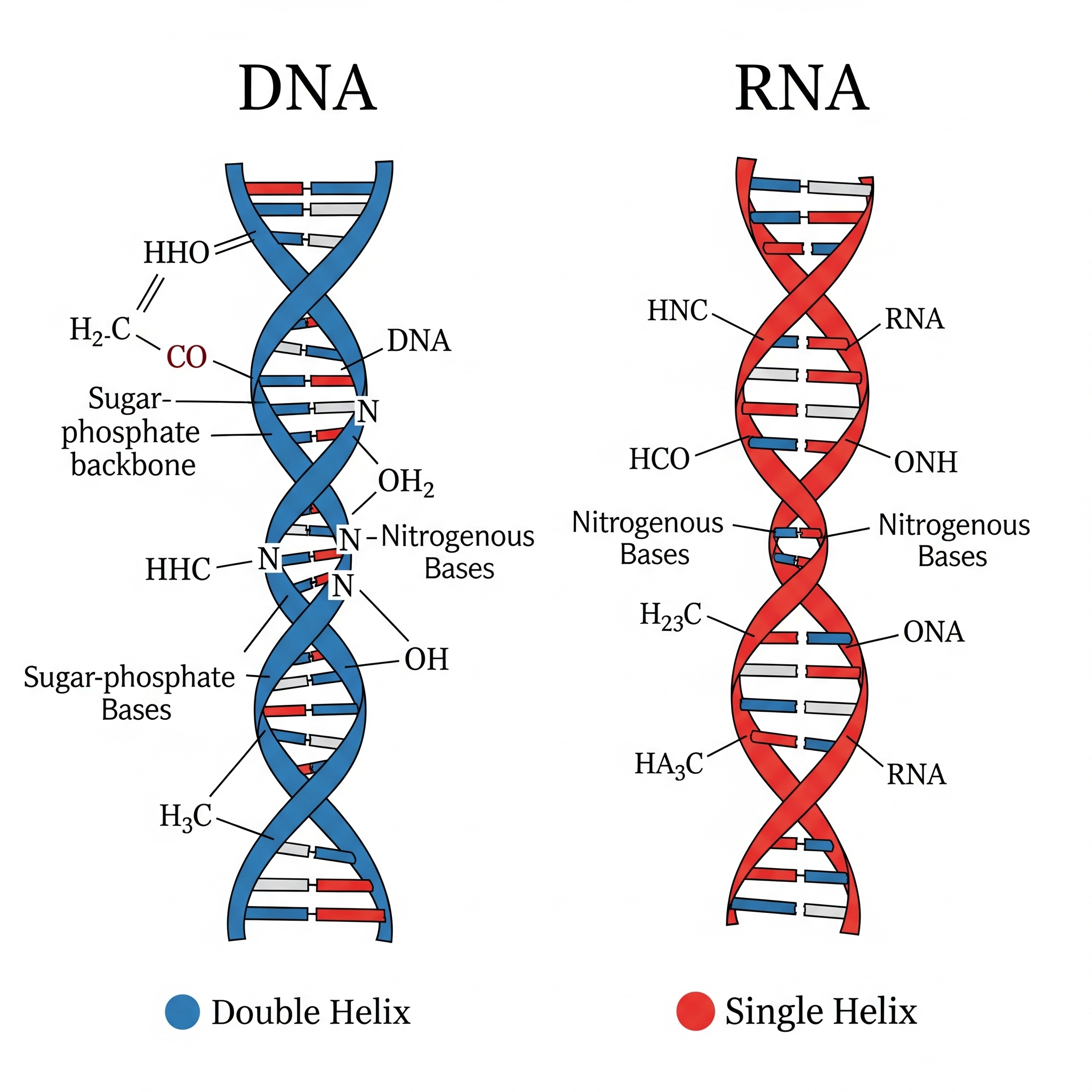 A diagram comparing DNA and RNA